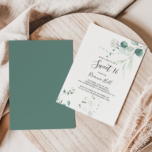 Summer Green Eucalyptus Sweet 16 Geburtstagsparty Einladung