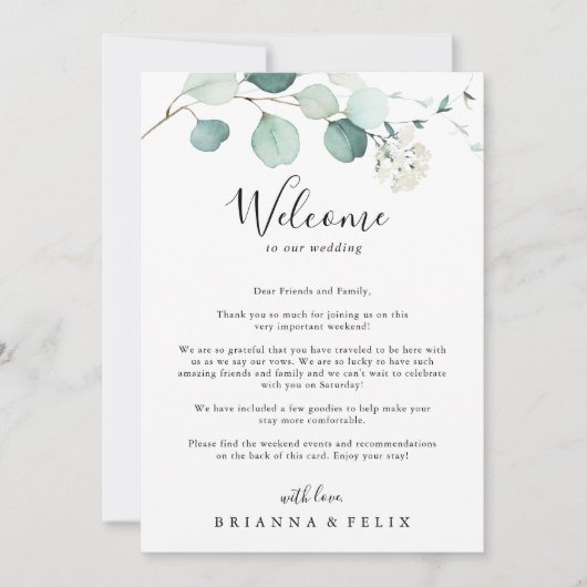 Summer Green Eucalyptus Wedding Willkommensbrief (Vorderseite)