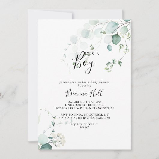 Summer Green Eukalyptus Es ist eine Baby-Dusche Einladung (Vorderseite)