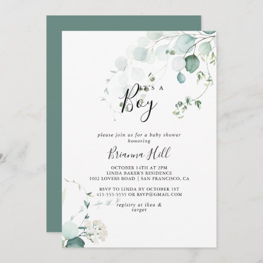 Summer Green Eukalyptus Es ist eine Baby-Dusche Einladung (Vorne/Hinten)