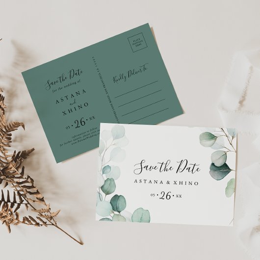 Summer Green Eukalyptus Horizontal Save the Date Postkarte