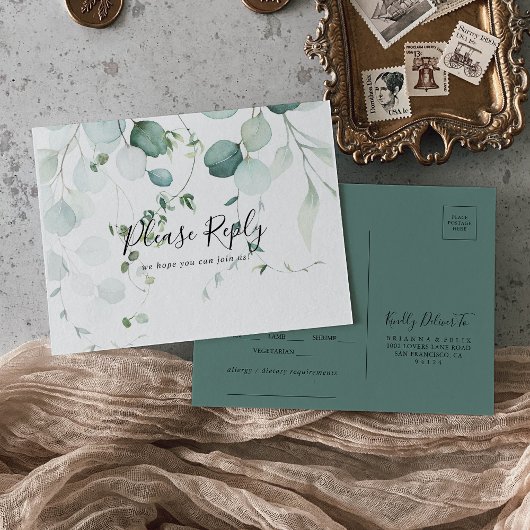 Summer Green Eukalyptus Menü Auswahl UAWG Postkart Postkarte