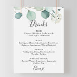 Summer Green Eukalyptus Wedding Drinks Menü Signat Poster<br><div class="desc">Dieses Sommer grüne eucalyptus Hochzeitsgetränke Menü Zeichen ist perfekt für eine einfache Hochzeit. Das Design zeichnet sich durch hübsche handbemalte Aquarell-grüne Eukalyptus-Blätter aus und inspiriere natürlichen Charme.</div>