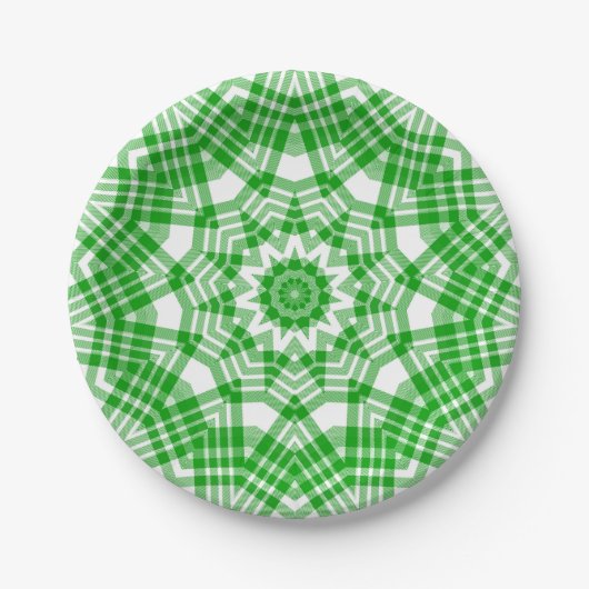 Summer Green in White Kariert Kaleidoscope Pappteller (Vorderseite)