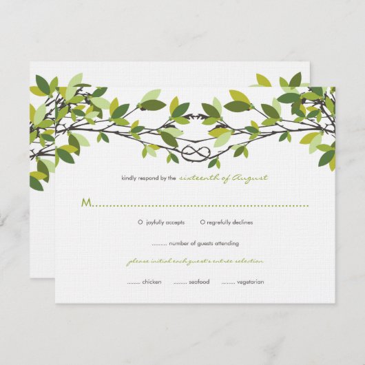 Summer Green Knotted Liebe Trees Wedding RSVP Card (Vorne/Hinten)