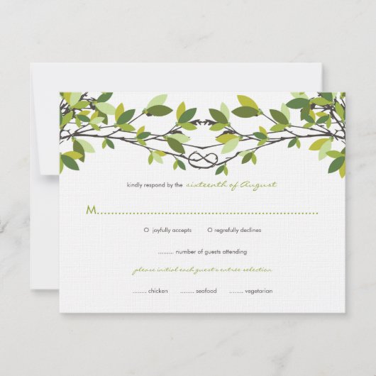 Summer Green Knotted Liebe Trees Wedding RSVP Card Karte (Vorderseite)