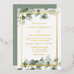 Summer Green Leaf Golden Wedding Gold Folieneinladung
