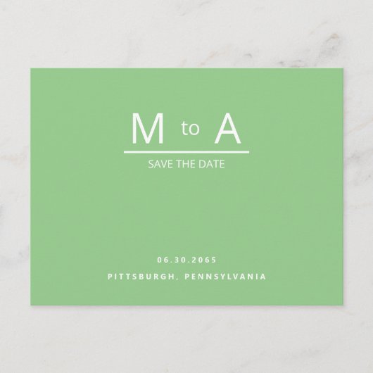 Summer Green Monogram Save the Date Postkarte (Vorderseite)