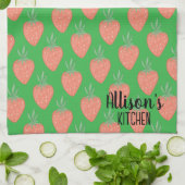 🍓 Summer Green+ Red Watercolor Erdbeermuster Geschirrtuch (Gefaltet)