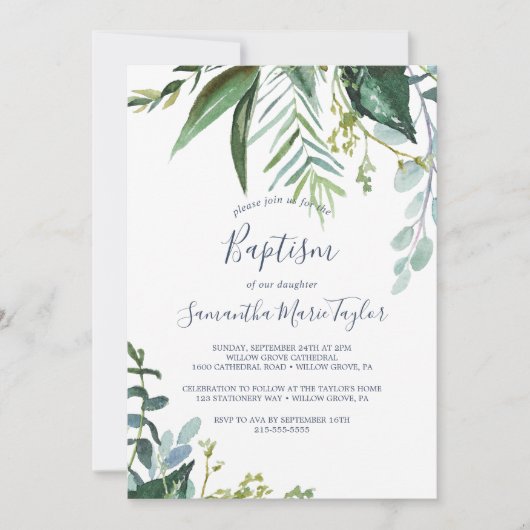 Summer Greenery Baptism Einladung (Vorderseite)