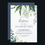 Summer Greenery Baptism Einladung<br><div class="desc">Diese Sommer Grün Taufe Einladung ist perfekt für eine elegante Mitte Sommer Baby Widmung. Das botanische Design besticht durch eine üppige Anordnung von gemalten Aquarellnuancen,  Grünpflanzen und grünen Blätter.</div>