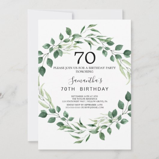 Summer Greenery Diamond Wreath 70. Geburtstag Einladung (Vorderseite)