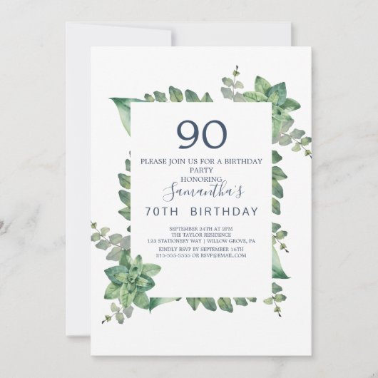 Summer Greenery Diamond Wreath 90. Geburtstag Einladung (Vorderseite)