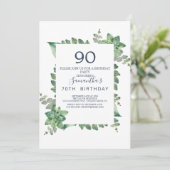Summer Greenery Diamond Wreath 90. Geburtstag Einladung (Stehend Vorderseite)