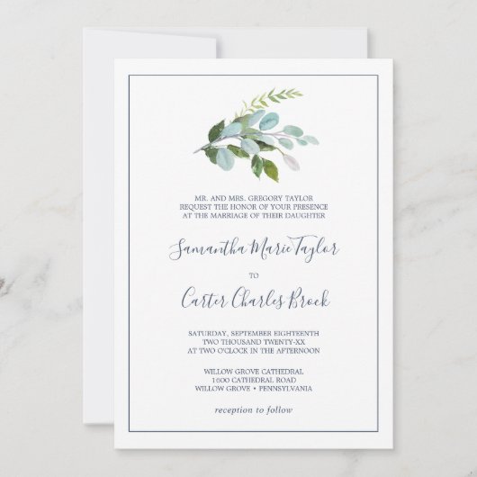 Summer Greenery Formal Wedding Einladung (Vorderseite)