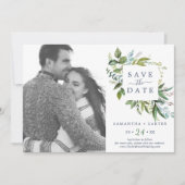 Summer Greenery Foto Save the Date Karte (Vorderseite)