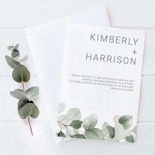 Summer Greenery: Moderne Sage Green Blätter Hochze Einladung