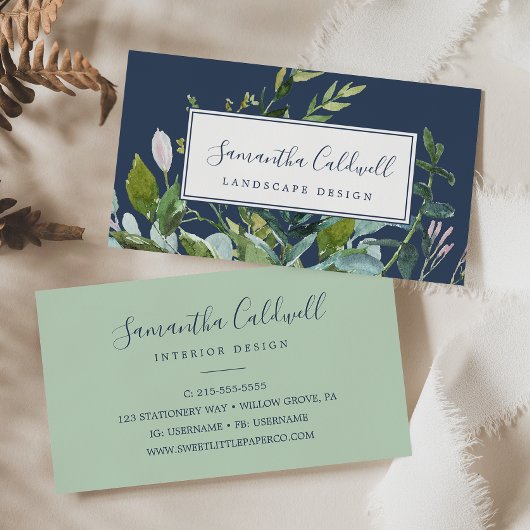 Summer Greenery | Navy Business Card Visitenkarte
