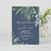 Summer Greenery | Navy Probe Dinner Einladung (Stehend Vorderseite)