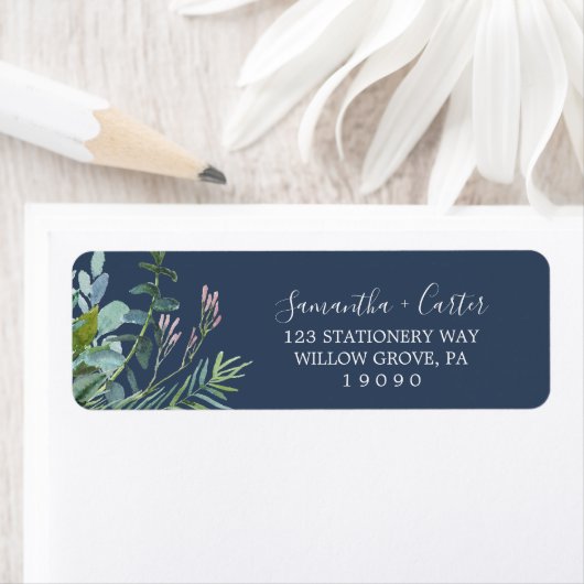 Summer Greenery | Navy Return Address Label (Insitu)