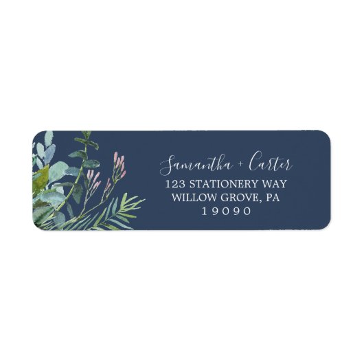 Summer Greenery | Navy Return Address Label (Vorne)