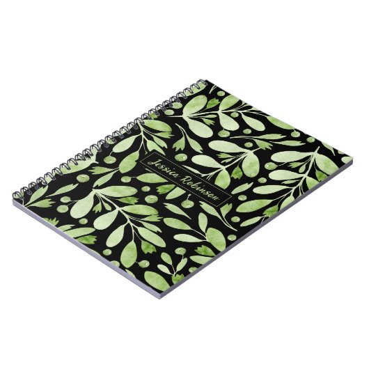 Summer Greenery Personalisiert Black Spiral Notizblock (Linke Seite)