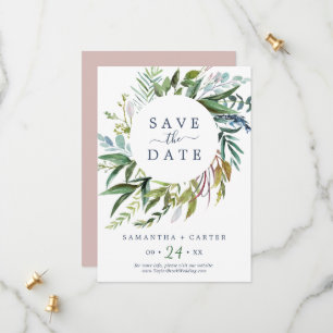 Summer Greenery Rosa Save the Date