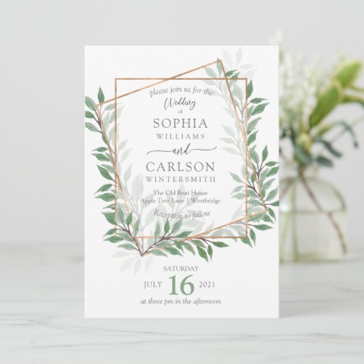 Summer Greenery rustikalen Rahmen, Einladung (Stehend Vorderseite)