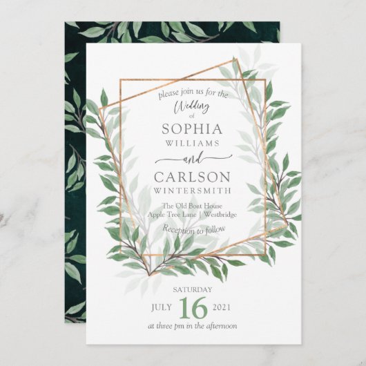 Summer Greenery rustikalen Rahmen, Einladung (Vorne/Hinten)