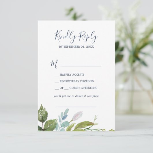 Summer Greenery Song Request RSVP Card (Stehend Vorderseite)