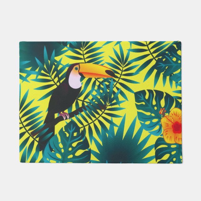 Summer Greenery Tropical Toucan Jungle Foliage  Fußmatte (Vorderseite)