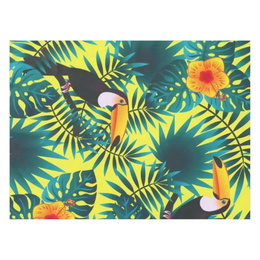 Summer Greenery Tropical Toucan Jungle Foliage Tischdecke (Vorderseite (Horizontal))