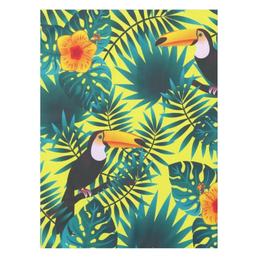 Summer Greenery Tropical Toucan Jungle Foliage  Tischdecke (Vorderseite)