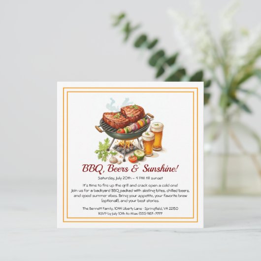 Summer GRILLEN & Beer Party Einladung - Backyard C (Stehend Vorderseite)