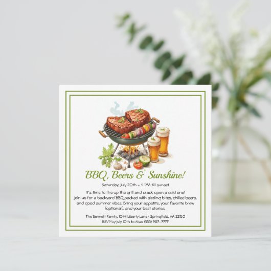 Summer GRILLEN & Beer Party Einladung - Backyard C (Stehend Vorderseite)