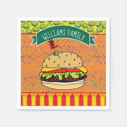 Summer GRILLEN Cheeseburger Name hinzufügen Serviette (Vorderseite)