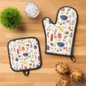 Summer GRILLEN Cookout Block Party Grill Ofenhandschuh & Topflappen-Set (Oben Unten)