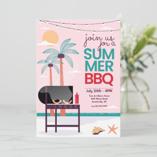 Summer GRILLEN Einladung (Stehend Vorderseite)