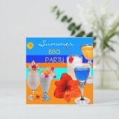 Summer GRILLEN Party Cocktails Drinks blau gelb Einladung (Stehend Vorderseite)