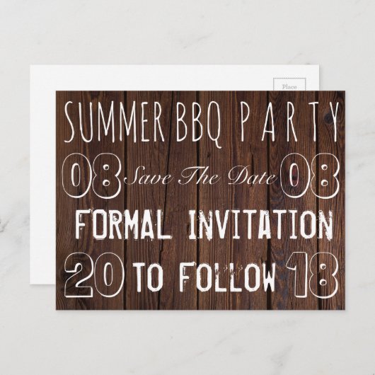 Summer GRILLEN Party Save the Date Rustic Brown Wo Ankündigungspostkarte (Vorne/Hinten)