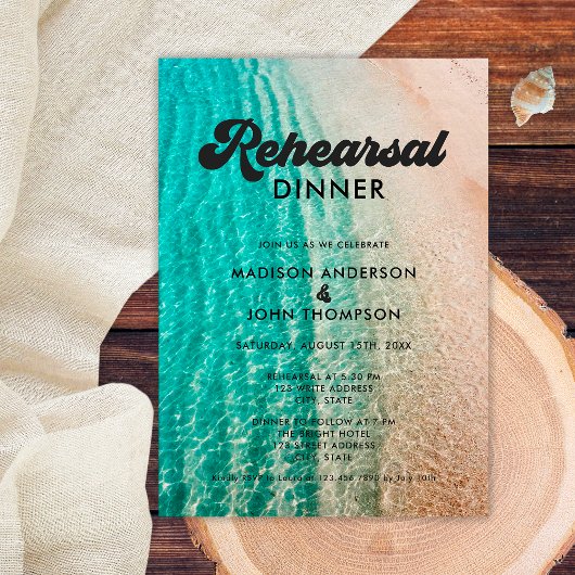 Summer Groovy Cool Beach Hochzeitsessen Probe Einladung