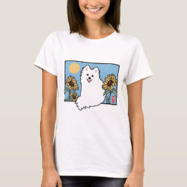 Summer Happy Spitz Hund sitzend mit Sonnenblumen T-Shirt