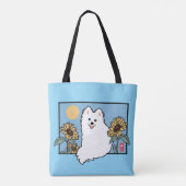 Summer Happy Spitz Hund sitzend mit Sonnenblumen Tasche (Rückseite)