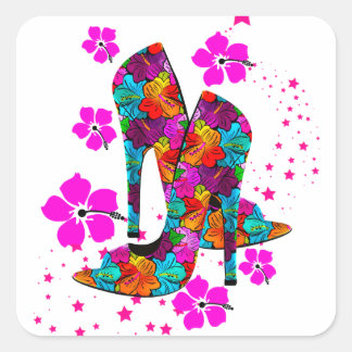 Summer High Heel Shoes Hot Pink Blume Quadratischer Aufkleber