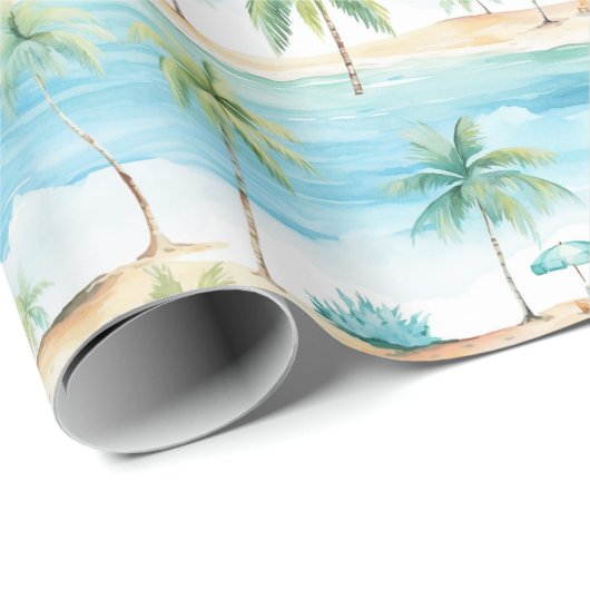Summer Holidays Beach Palm Trees - Geschenkpapier (Rolleneckpunkt)