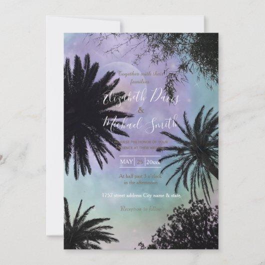 Summer Holographic Gradient Palm Trees Design Einladung (Vorderseite)