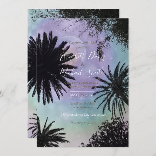 Summer Holographic Gradient Palm Trees Design Einladung (Vorne/Hinten)