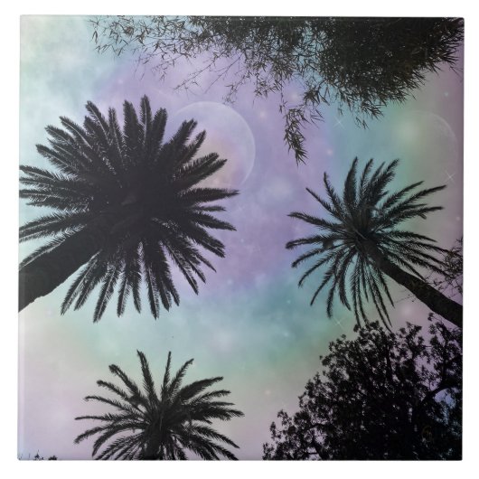 Summer Holographic Gradient Palm Trees Design Fliese (Vorderseite)
