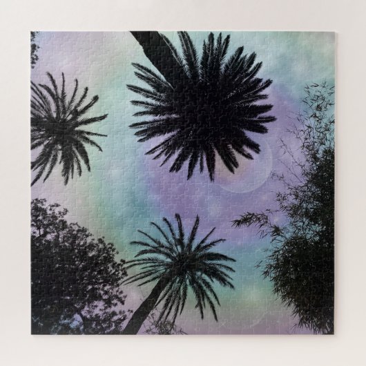 Summer Holographic Gradient Palm Trees Design Puzzle (Horizontal)