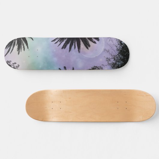 Summer Holographic Gradient Palm Trees Design Skateboard (Horizontal)